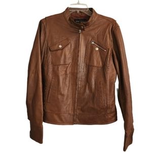 UNITED FACE WOMEN'S BROWN LEATHER ZIP UP JACKET SZ LARGE